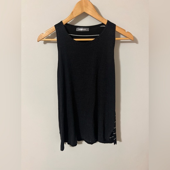 Alembika Essential Sleeveless Top Black Dot Stripe Size 3 Large - Picture 1 of 4